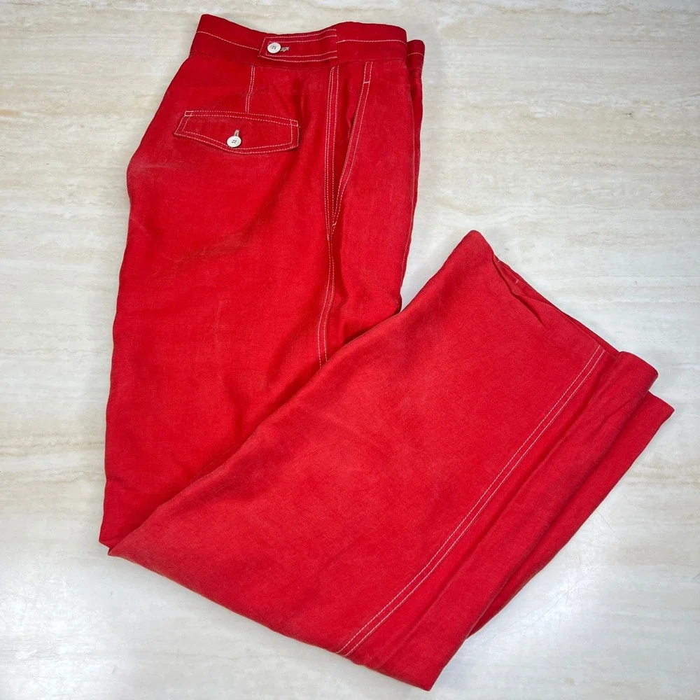 Mango MNG Suit Red Wide Leg High Rise Contrast Stitch Trousers Pants Womens 2